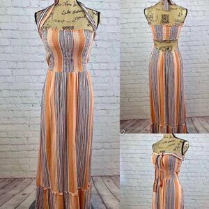 Altar’d State Crinkly Striped Neck Ties Back Cutout Maxi